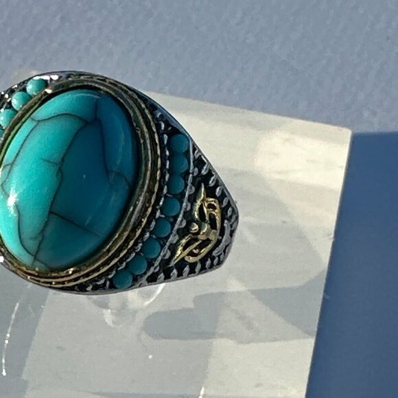 Turquoise Statement Ring Gold Silver Accents Size 8 to 11 - Picture 8 of 15